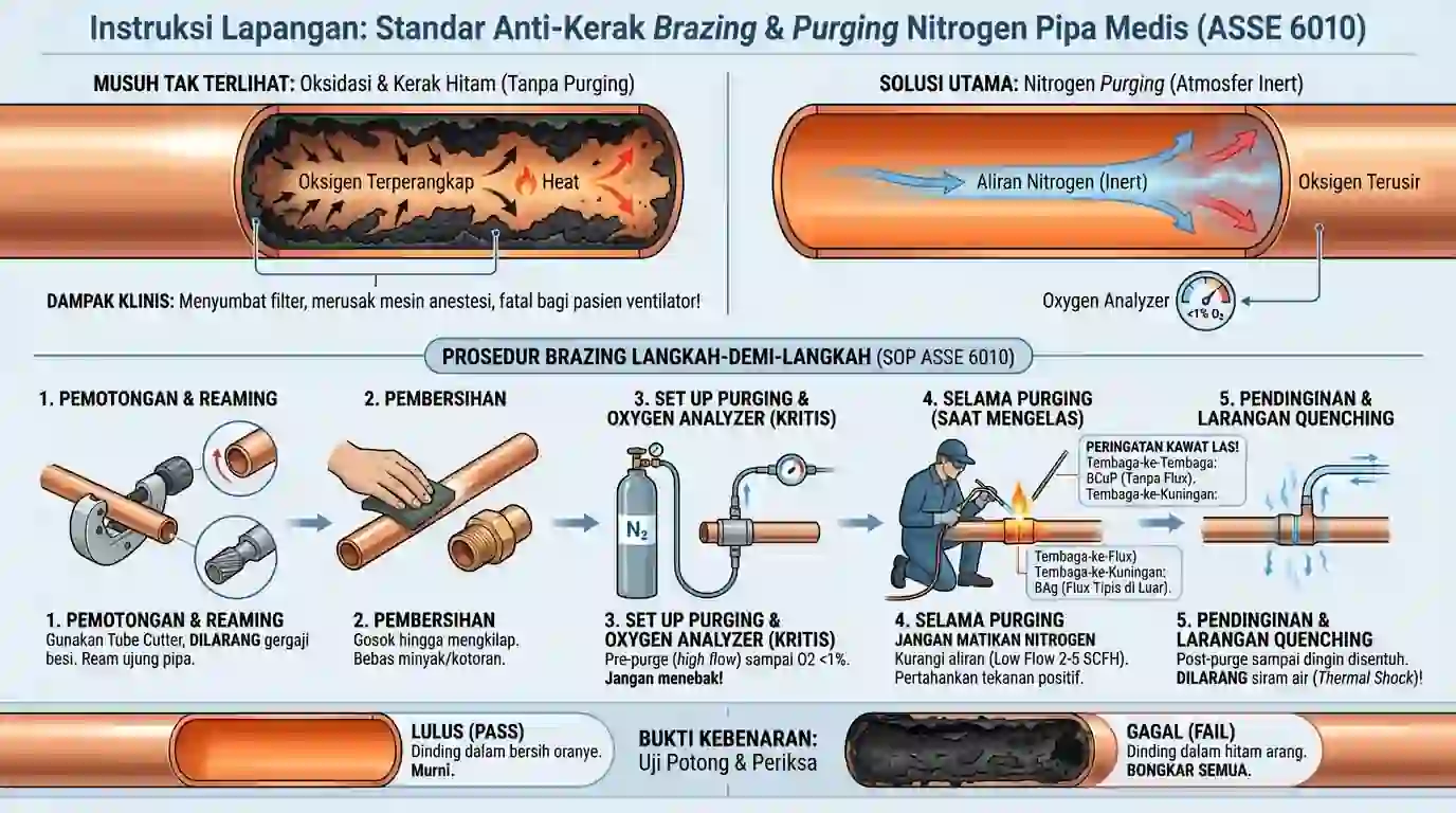 visualisasi standar  instalasi gas medis pengelasan pipa gas medis
