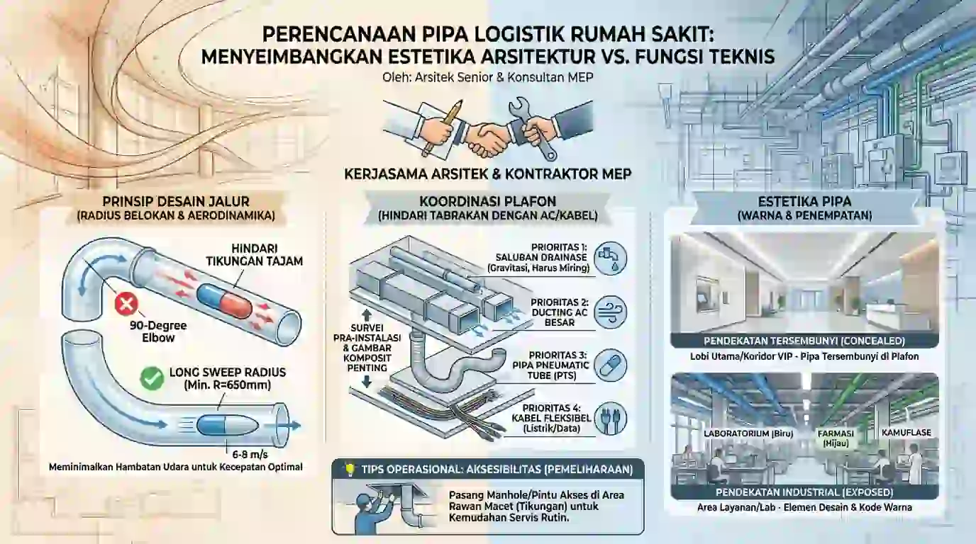 Visualisasi perencanaan desain jalur pipa pneumatic tube